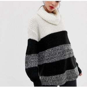 Brave Soul Striped Roll Neck Chunky Sweater Size M
